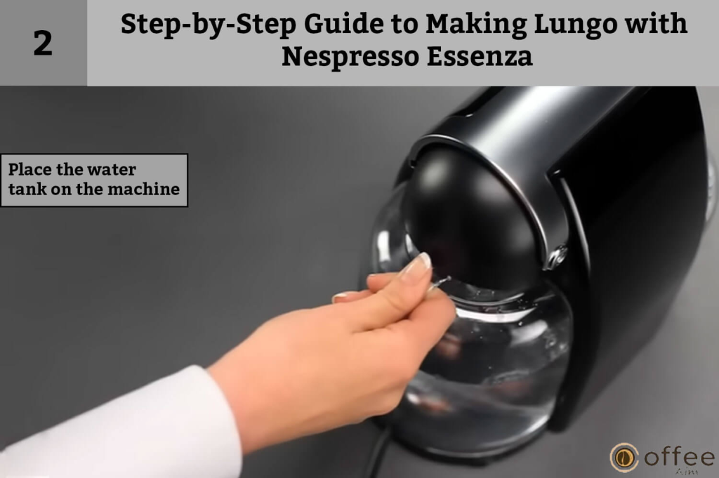 How To Make Lungo With Nespresso Essenza, Step-by-Step Guide to Making Lungo with Nespresso Essenza, How to place the water tank.