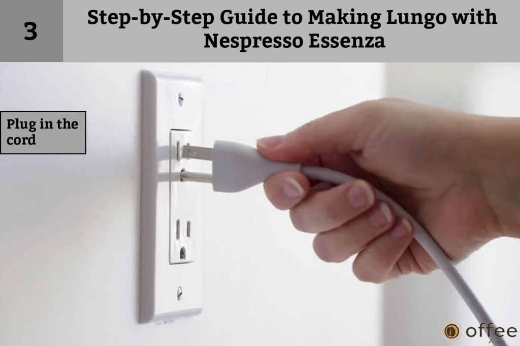 How To Make Lungo With Nespresso Essenza, Step-by-Step Guide to Making Lungo with Nespresso Essenza, How to plug in the cord.