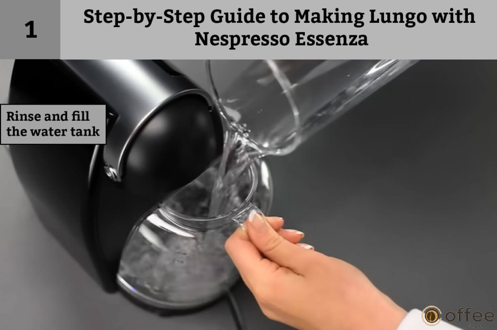 How To Make Lungo With Nespresso Essenza, Step-by-Step Guide to Making Lungo with Nespresso Essenza, How to rinse and fill the water tank.
