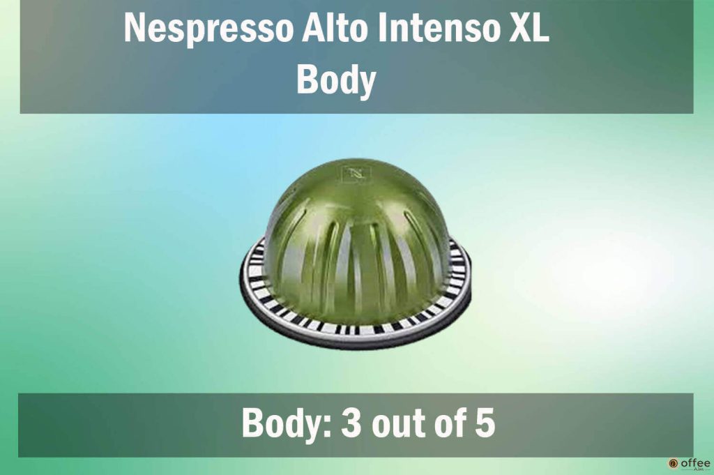 The Nespresso Alto Intenso XL Vertuo capsule's body is showcased in this image for the "Nespresso Alto Intenso XL Review" article.