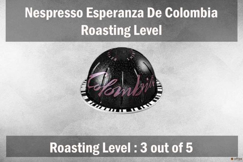 This image illustrates the roasting level of the Nespresso Esperanza De Colombia VertuoLine pod in our review.
