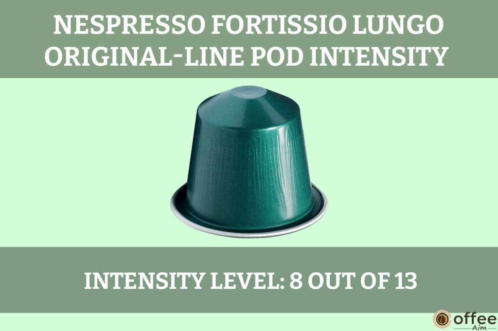 This image showcases the "Intensity Level" of the Fortissio Lungo Original-Line Review Pod for the article "Nespresso Fortissio Lungo Original-Line Review."