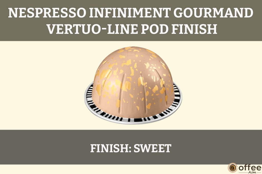 The Nespresso Infiniment Gourmand VertuoLine Pod boasts a delightful finish, perfectly complementing its rich and indulgent flavor profile.