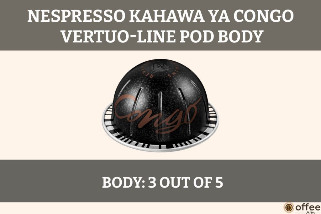 The Kahawa Ya Congo VertuoLine Nespresso Pod's body features a rich, robust profile with hints of earthy and fruity notes.
