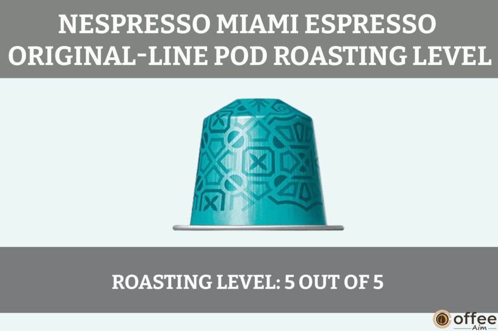 The image depicts the roasting level of the Nespresso Miami Espresso OriginalLine Pod, conveying its flavor strength and profile.