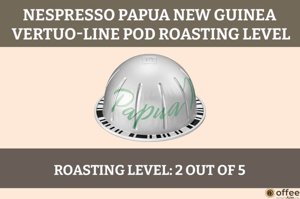 The image depicts the roasting level of the Papua New Guinea Nespresso Vertuo Pod, enhancing the review's visual appeal.