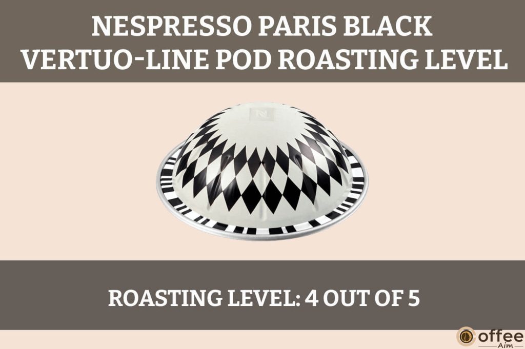 The image portrays the roasting level of the Paris Black Nespresso VertuoLine Pod, a focal point in our review.