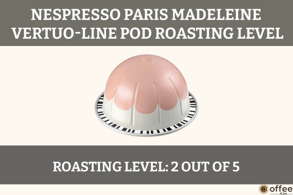 
The image depicts the roasting level of the Paris Madeleine Nespresso Vertuo Pod, enhancing our Nespresso Vertuo review.