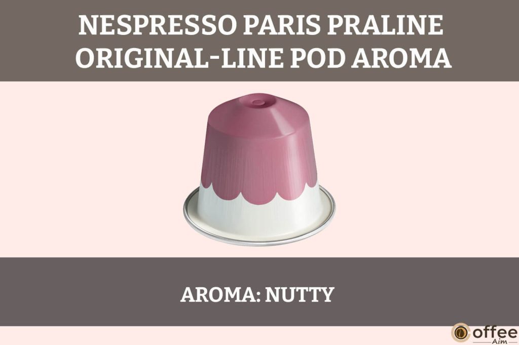 The image captures the rich aroma of the Paris Praliné Nespresso OriginalLine Pod, enhancing the sensory experience.




