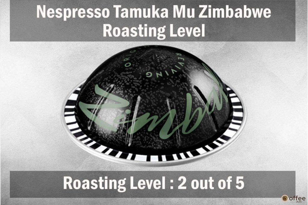 
The image illustrates the roasting level of the Nespresso Tamuka Mu Zimbabwe Vertuo Pod, crucial for our review.