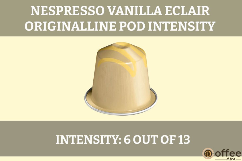 The image depicts the intensity of "Nespresso Vanilla Eclair OriginalLine Pod," discussed in the review titled "Nespresso Vanilla Eclair Pod Review."