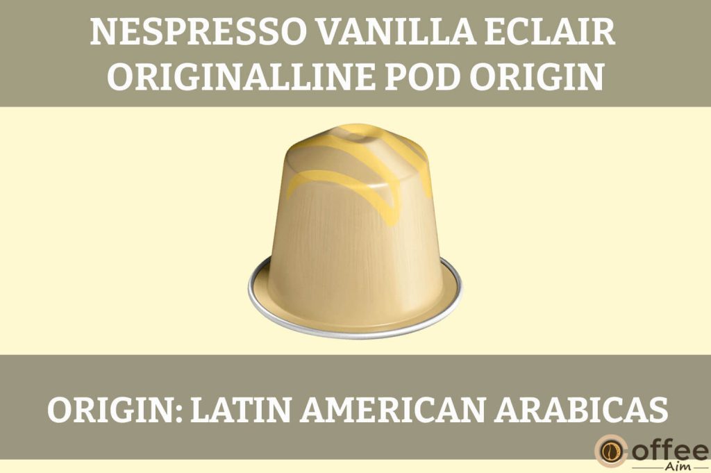 The image details the origin of the "Nespresso Vanilla Eclair OriginalLine Pod," a focus in the article "Nespresso Vanilla Eclair Pod Review."