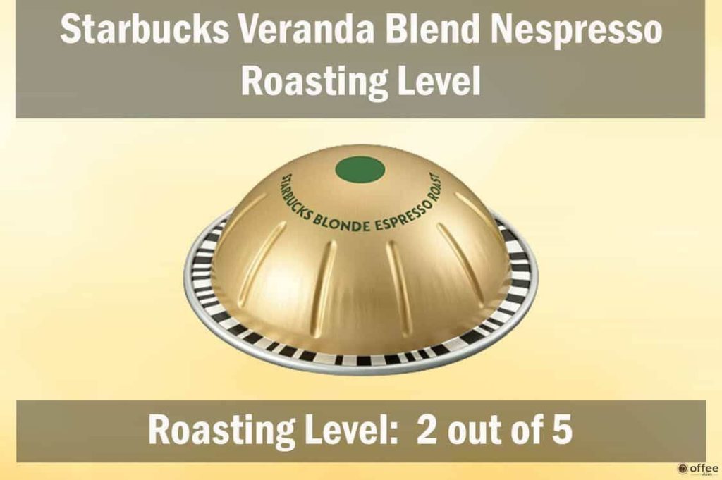 This illustration delineates the degree of roast for the "Starbucks Veranda Blend Nespresso Vertuo Pod" in the context of the article titled "Starbucks Veranda Blend Nespresso Vertuo Pod Review.