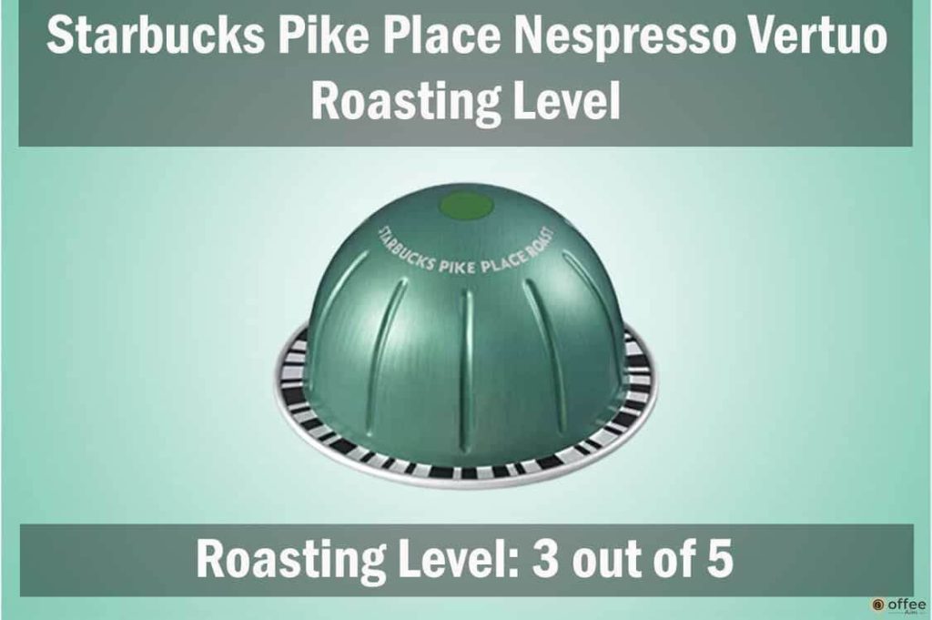 The accompanying visual elucidates the precise degree of roast achieved in the "Starbucks Pike Place Nespresso Vertuo Pod," as pertinently discussed within the comprehensive analysis titled "Starbucks Pike Place Nespresso Vertuo Pod Review.