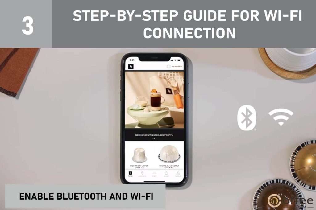 This image provides instructions on "Enabling Bluetooth and Wi-Fi" as part of the process for checking compatibility and requirements in our "Step-by-Step Guide for Wi-Fi Connection" article.