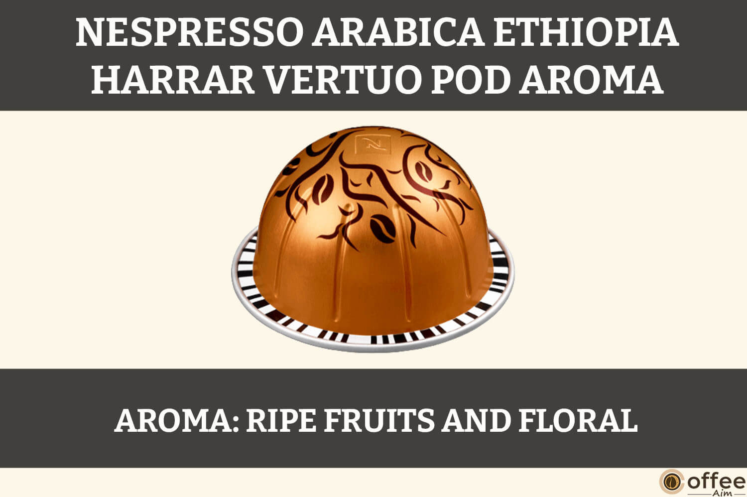 This image captures the essence of the Nespresso Arabica Ethiopia Harrar Vertuo Pod, as featured in the article 'Nespresso Arabica Ethiopia Harrar Vertuo Pod Review.