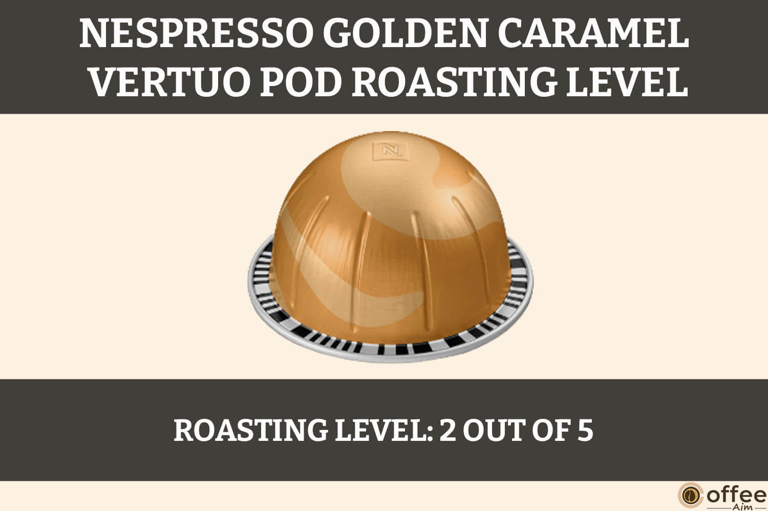 This image depicts the roasting level of the Nespresso Golden Caramel Vertuo Pod, as featured in the article titled 'Nespresso Golden Caramel Vertuo Pod Review'